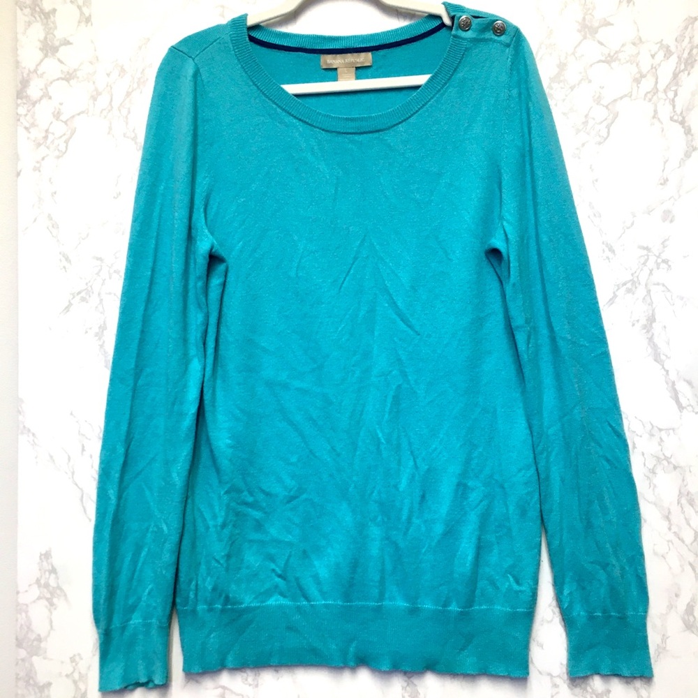 Banana Republic Merino Wool Blend Crewneck Sweater Large Blue Classic Preppy